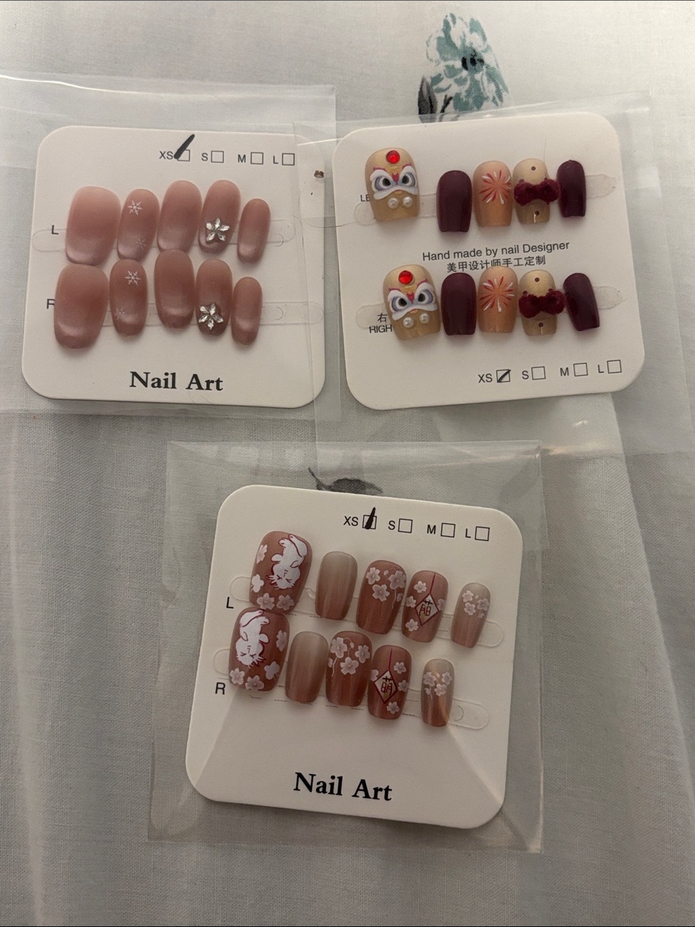 Neutral & Berry Press-On Nail Set - Floral and Accent Designs